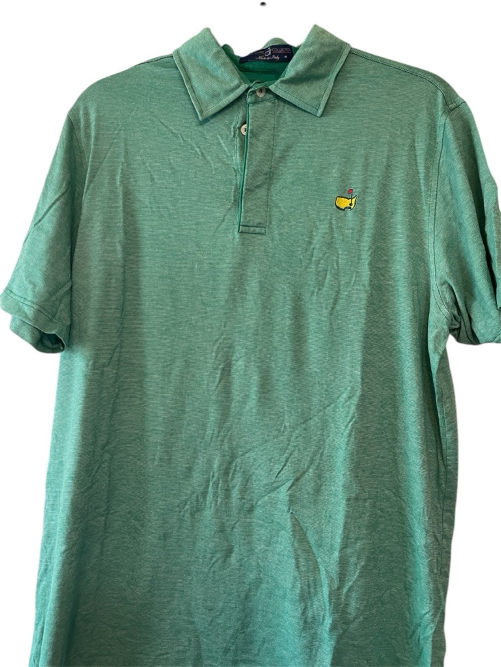 Masters Men’s Green Striped Polo with Embroidered Yellow Logo - Cotton